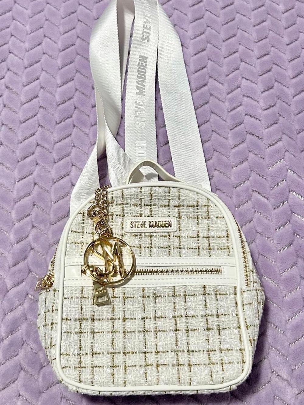 Steve Madden White and Gold Mini Backpack | Chic Vintage Neutral Gold